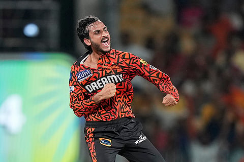 Shahbaz Ahmed celebrates Ravichandran Ashwin's wicket